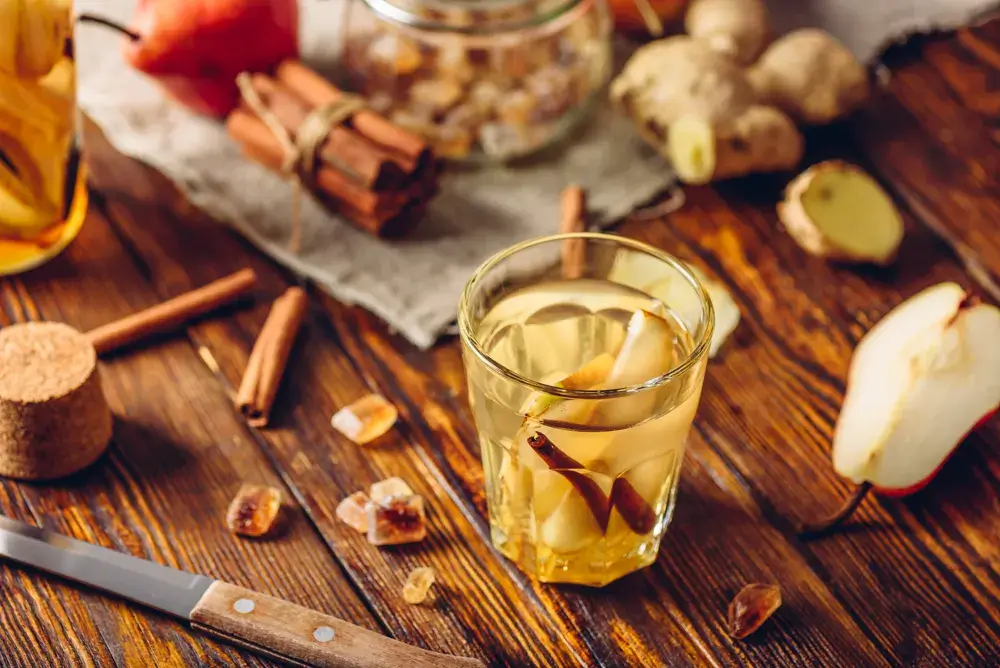 Water infused with cinnamon and ginger