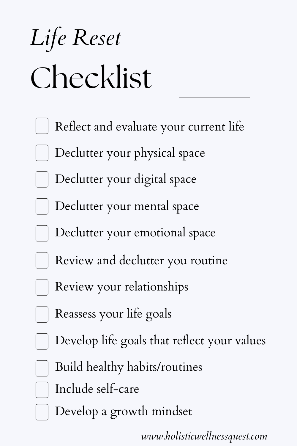 Quick Life Reset Life Reset Challenge + Free Checklist