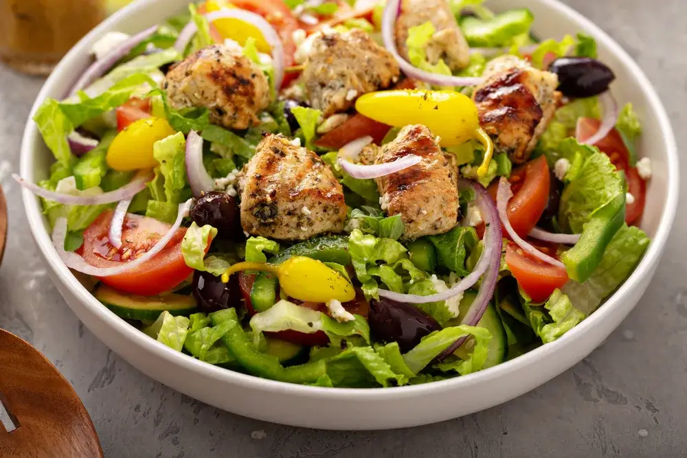 Greek salad and grilled chicken