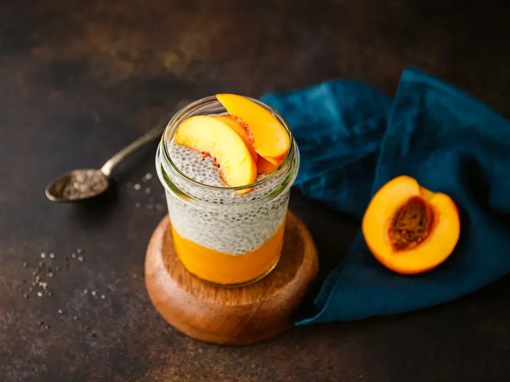 Chia seed pudding and peaches