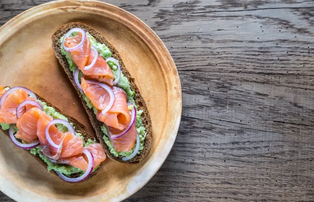 Avocado toast with roasted salmon