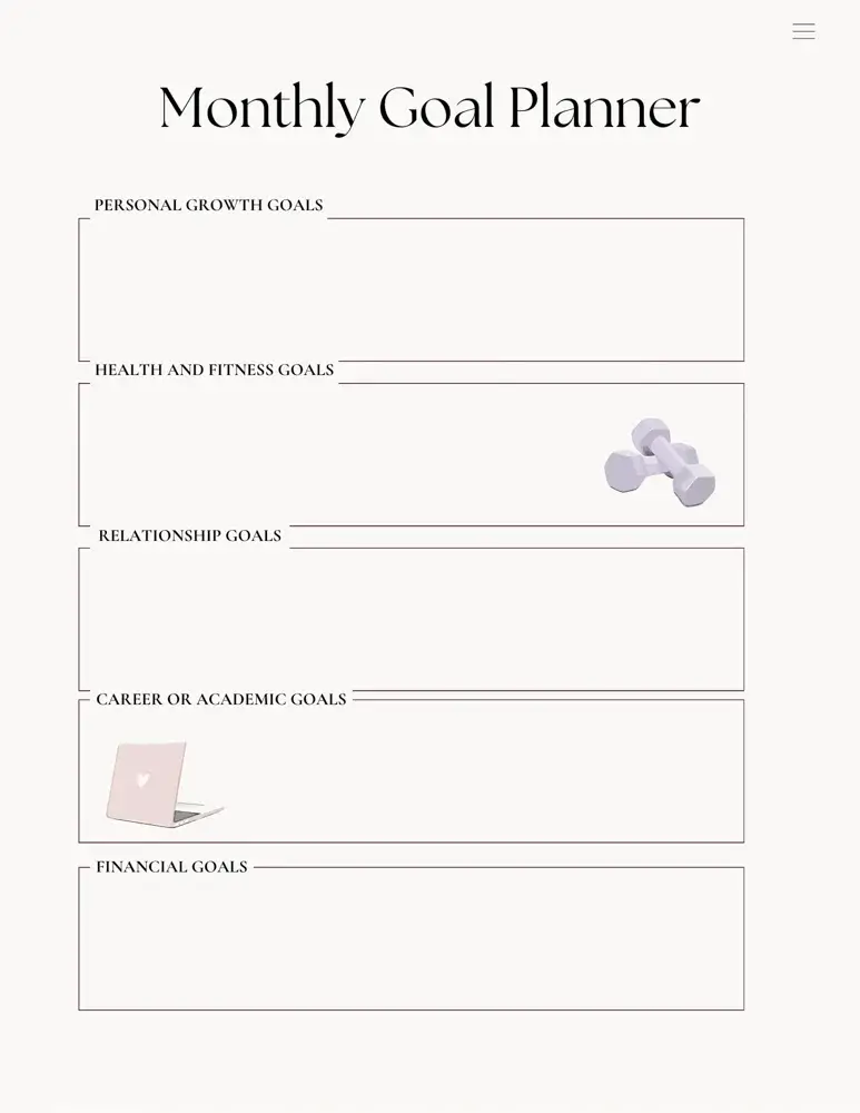 Monthly goal Planner