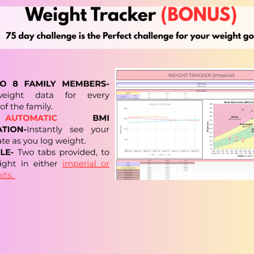 75 Day Challenge Tracker spreadsheet- Bonus weight tracker