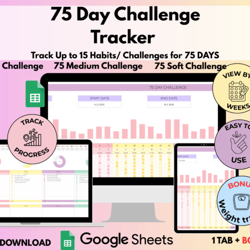 75 Day Challenge Tracker spreadsheet