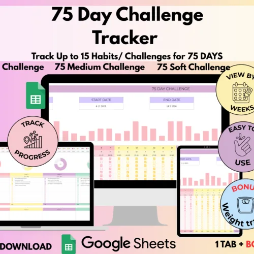 75 Day Challenge Tracker spreadsheet