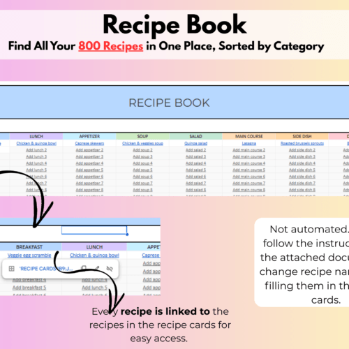 Meal planner spreadsheet-Recipe book