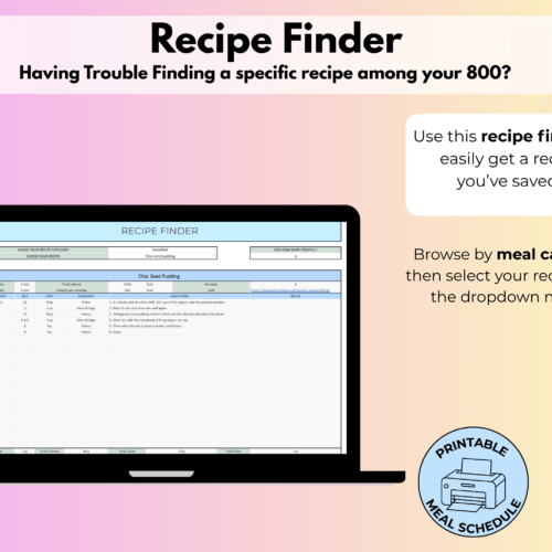 Meal planner spreadsheet- Recipe Finder