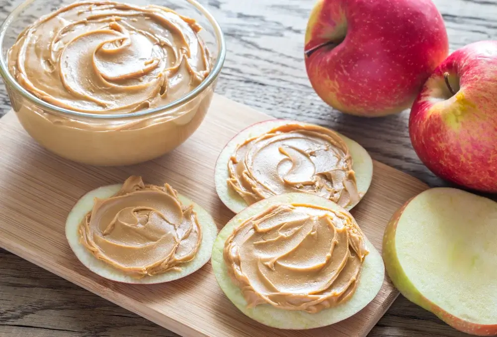 Apple slices with peanut butter.