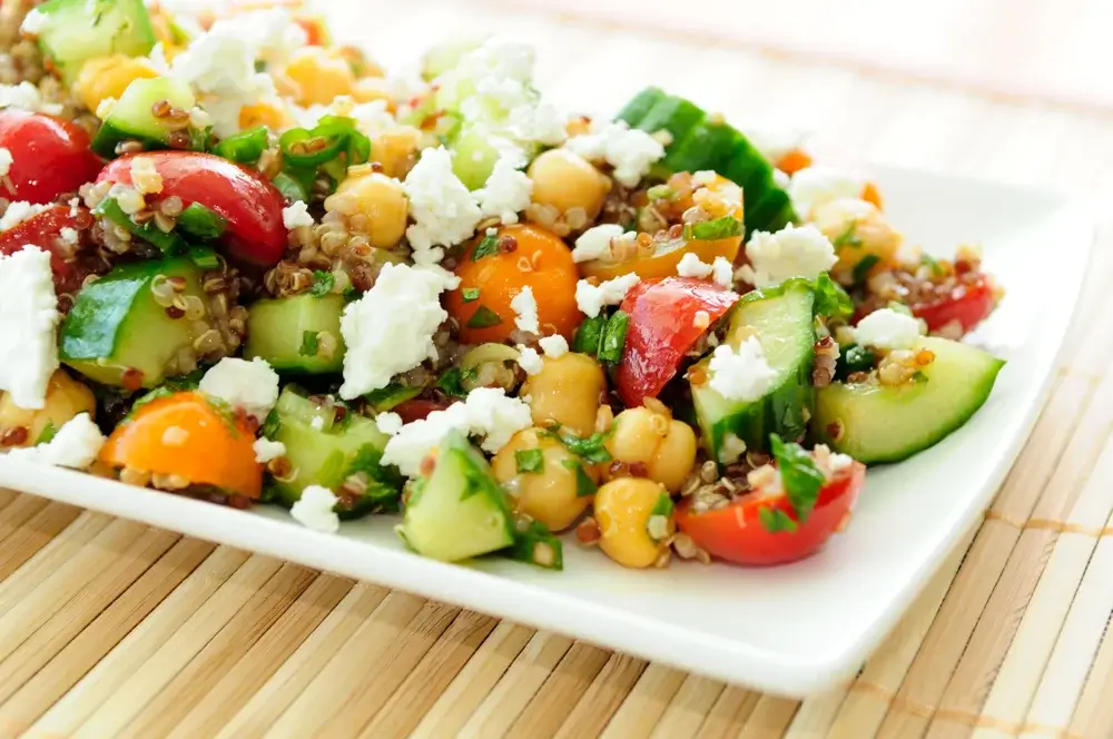 Quinoa salad with cucumber, cherry tomatoes, chickpeas