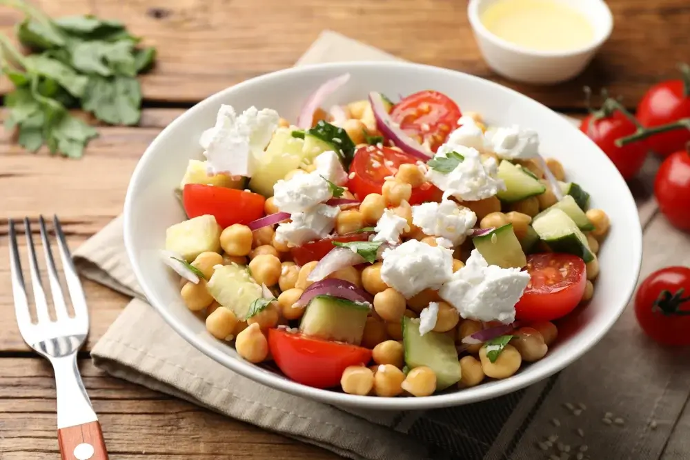 Chickpea and cucumber salad with feta,