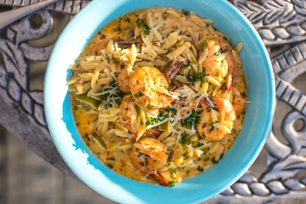 Pan-seared shrimp with orzo