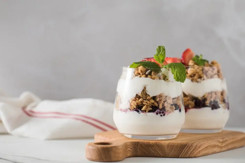 Greek yogurt parfait with granola and walnuts