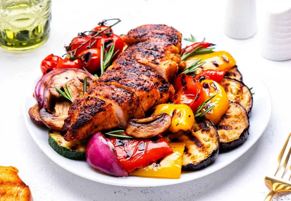 grilled chicken with roasted vegetables