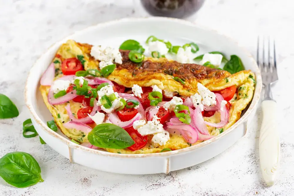 Veggie and egg white omelet with feta cheese 